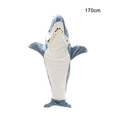 Adult Wearable Super Soft Cozy Flannel Hoodie Shark Sleeping Bag Blanket