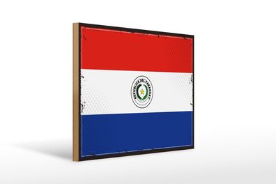 Holzschild Flagge Paraguays 40x30cm Retro Flag of Paraguay Schild wooden sign