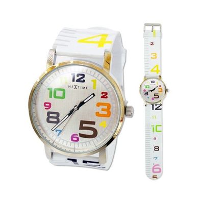 10x Damen Armbanduhr weiß bunte Ziffern Mercure Nextime 6001