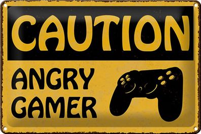 Blechschild Spruch 30x20cm caution angry gamer Vorsicht wütender Schild tin sign