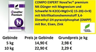 COMPO EXPERT NovaTec® premium Gartenbau NK-Dünger 15-20( + 3 + 9) 5kg oder 10kg