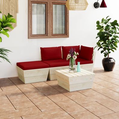 4-tlg. Garten-Sofagarnitur aus Paletten mit Kissen Fichtenholz