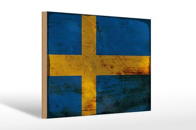 Holzschild Flagge Schweden 30x20 cm Flag of Sweden Rost Deko Schild wooden sign