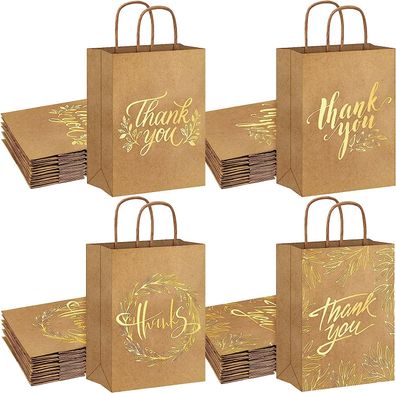 16 Stück Goldfolie Dankestüten Kraftpapier Geschenktüten Braune Papiertüten mit Griff