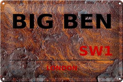 Blechschild London 30x20 cm Street Big Ben SW1 Rost Metall Deko Schild tin sign