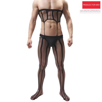 Herren Straps Netz Body-Strümpfe Sexy Wetlook Fetisch Unterhose Einteiler Strumpfhose
