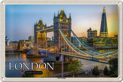 Blechschild Reise Tower Bridge London UK England 30x20 cm Schild tin sign