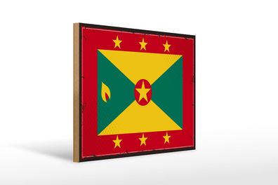 Holzschild Flagge Grenadas 40x30 cm Retro Flag of Grenada Schild wooden sign