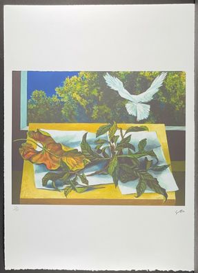 RENATO Guttuso * Medlar Leaves and Dove * signed lithograph * limited # 35/50