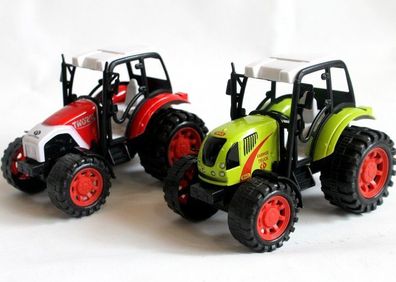 Traktor Modellauto 14cm mit Friktion grün/ rot Bauernhof Fahrzeug Trekker LKW