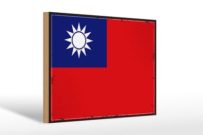 Holzschild Flagge China 30x20 cm Retro Flag of Taiwan Deko Schild wooden sign