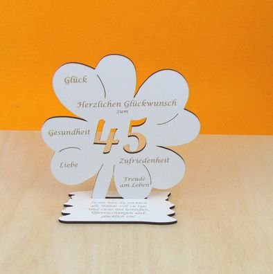 45. Geburtstag für Gutschein Geld Geschenk Kleeblatt 16 cm Vintage weiß 06