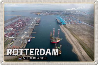 Blechschild Reise 30x20cm Rotterdam Niederlande Hafen Schiffe Schild tin sign