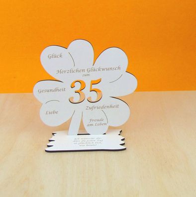 35. Geburtstag als Kleeblatt Vintage weiß 16 cm für Geld oder Gutschein Tischdeko 10