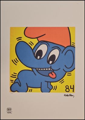 KEITH HARING * Smurf * signed lithograph * limited # 27/150 (Gr. 50 cm x 70 xm)