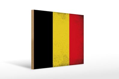 Holzschild Flagge Belgien 40x30 cm Flag of Belgium Vintage Schild wooden sign