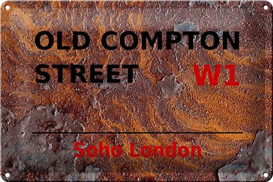 Blechschild London 30x20 cm Soho Old Compton Street W1 Rost Deko Schild tin sign