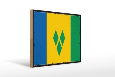 Holzschild Flagge Saint Vincent Grenadinen 40x30 cm Retro Schild wooden sign
