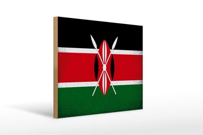 Holzschild Flagge Kenia 40x30 cm Flag of Kenya Vintage Deko Schild wooden sign