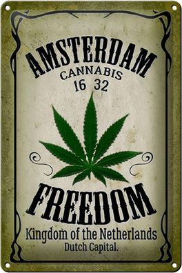 Blechschild Cannabis 20x30 cm Amsterdam freedom Kingdom Deko Schild tin sign