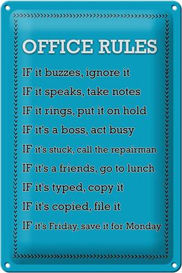 Blechschild Spruch 20x30 cm Office Rules Office Regeln Deko Schild tin sign