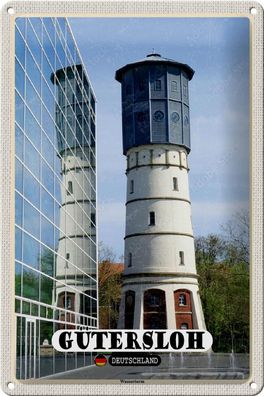 Blechschild Städte Gütersloh Wasserturm Deko 20x30 cm Schild tin sign