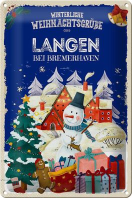 Blechschild Weihnachtsgrüße aus LANGEN BEI Bremerhaven Deko tin sign 20x30 cm