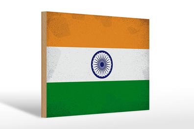 Holzschild Flagge Indien 30x20 cm Flag of India Vintage Deko Schild wooden sign