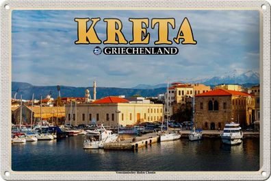 Blechschild Reise 30x20 cm Kreta Griechenland Venezianischer Hafen tin sign