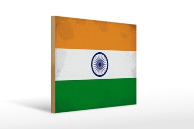 Holzschild Flagge Indien 40x30 cm Flag of India Vintage Deko Schild wooden sign