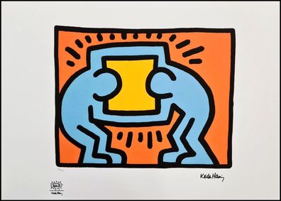 KEITH HARING * Pop Shop VI (Two Men Square) * signed lithograph * limited # 70/150