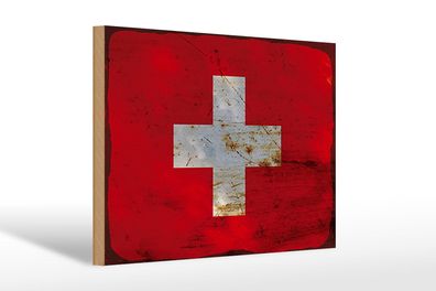 Holzschild Flagge Schweiz 30x20 cm Flag Switzerland Rost Deko Schild wooden sign