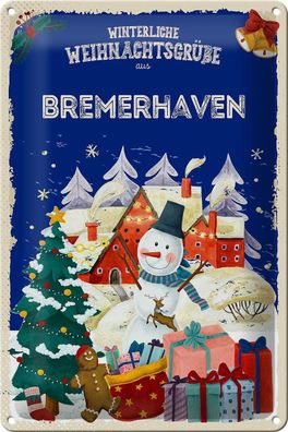 Blechschild Weihnachtsgrüße aus Bremerhaven Geschenk Schild tin sign 20x30 cm