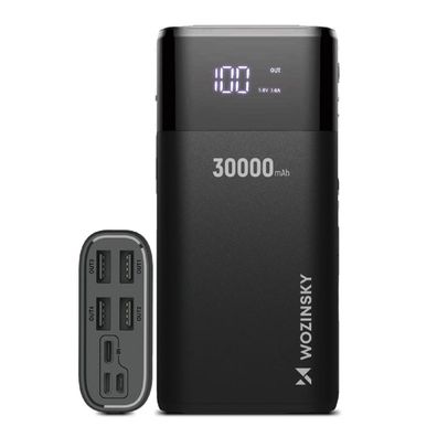 Wozinsky Powerbank 30000mAh Li-Po 4 x USB mit LCD-Display 2 A Ladegerät Schwarz/ Weiß