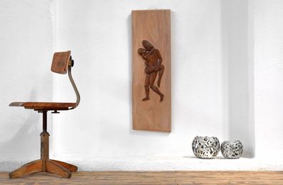Kamasutra Relief Tafel Mahagoni Teak 94 x 30cm Vintage Holz geschitzt Figur Indien