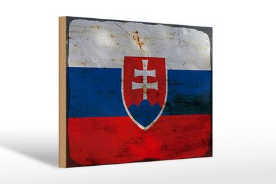 Holzschild Flagge Slowakei 30x20cm Flag of Slovakia Rost Deko Schild wooden sign