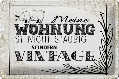 Blechschild Spruch Wohnung nicht staubig Vintage 30x20 cm Deko Schild tin sign