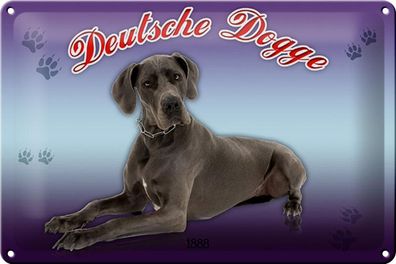 Blechschild Hund 30x20 cm Deutsche Dogge 1888 Metall Deko Schild tin sign