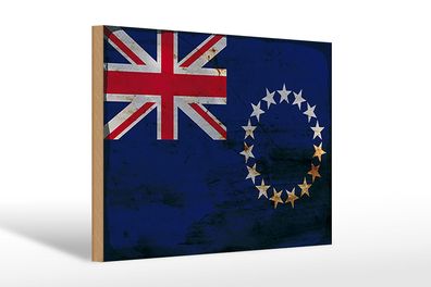 Holzschild Flagge Cookinseln 30x20 cm Cook Islands Rost Deko Schild wooden sign