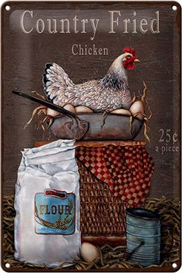 Blechschild Spruch 20x30 cm Huhn country Fried Chicken Deko Schild tin sign