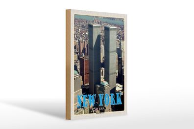 Holzschild Reise 20x30 cm New York USA World Trade Center Schild wooden sign