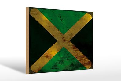 Holzschild Flagge Jamaika 30x20 cm Flag of Jamaica Rost Deko Schild wooden sign