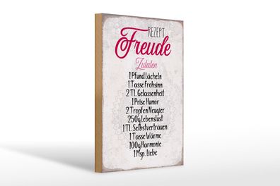 Holzschild Spruch 20x30cm Rezept Freude Zutaten Geschenk Deko Schild wooden sign