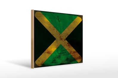 Holzschild Flagge Jamaika 40x30 cm Flag of Jamaica Rost Deko Schild wooden sign