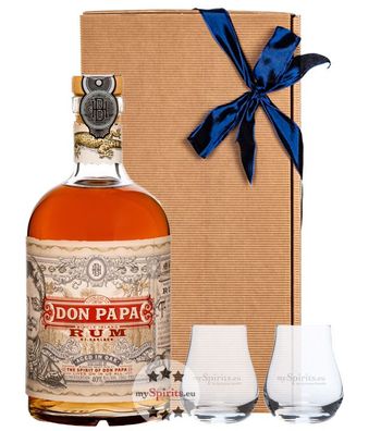 Geschenk-Set Don Papa Rum & 2 Nosing-Gläser (, 0,7 Liter) (40 % Vol., hide)