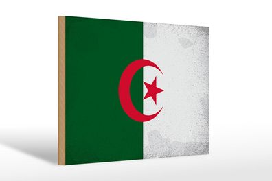 Holzschild Flagge Algerien 30x20 cm Flag Algeria Vintage Deko Schild wooden sign