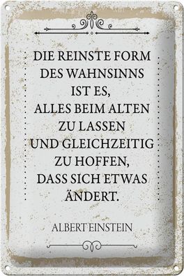 Blechschild Spruch Einstein reinste Form Wahnsinns 20x30 cm Schild tin sign