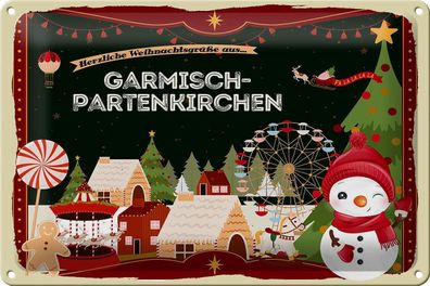 Blechschild Weihnachten Grüße Garmisch-partenkirchen Geschenk tin sign 30x20 cm