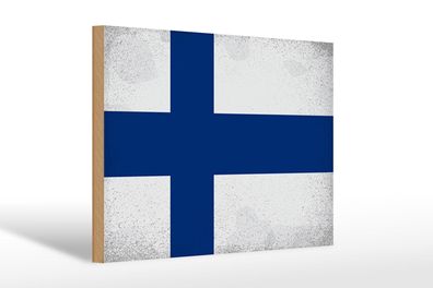 Holzschild Flagge Finnland 30x20cm Flag of Finland Vintage Schild wooden sign