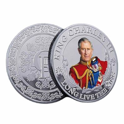 Schöne Medaille zur Krönung von König Charles III. 2023 versilbert (Med413)